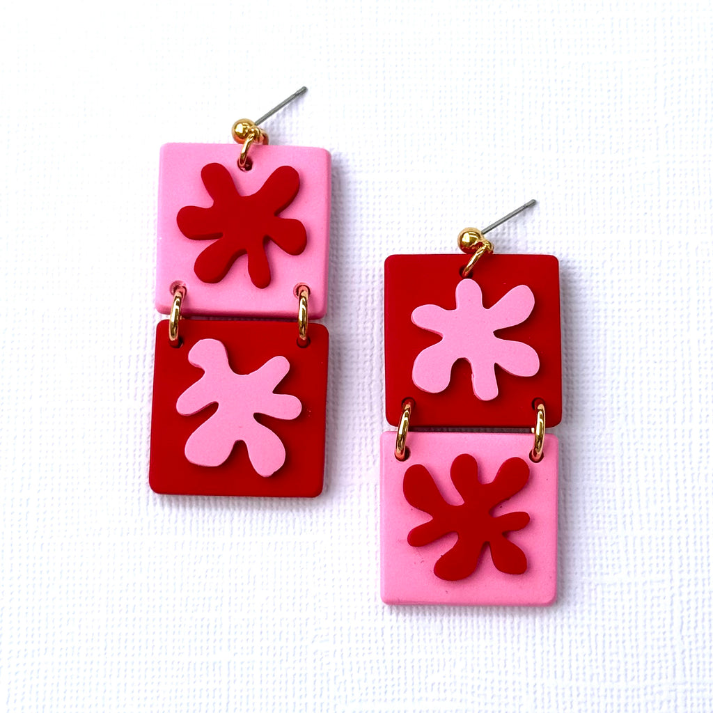 Cutouts Square 2-Part Dangles - Pink/ Red Style 2