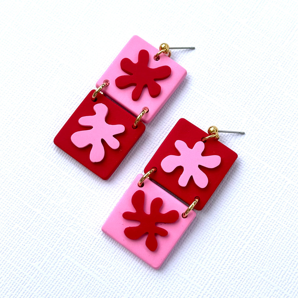Cutouts Square 2-Part Dangles - Pink/ Red Style 2