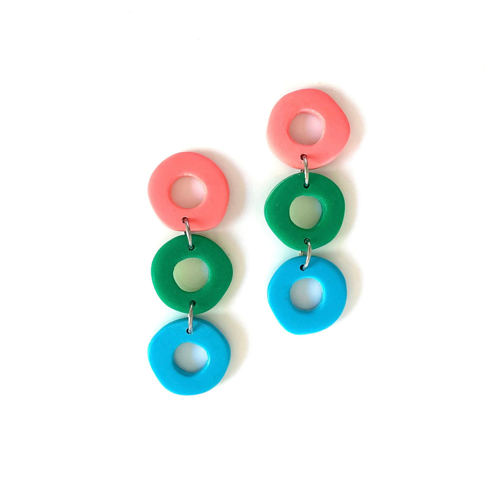Donut Drop Earrings - Terracotta/ Turquoise/ Green - Style 1